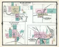 Baraboo, Elkhorn, Waterloo, Plymouth Village, Wisconsin State Atlas 1881